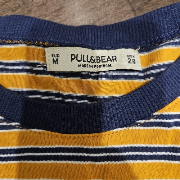 Pull&Bear Striped Orange and Blue Cropped T-Shirt Size M - Picture 4 of 4